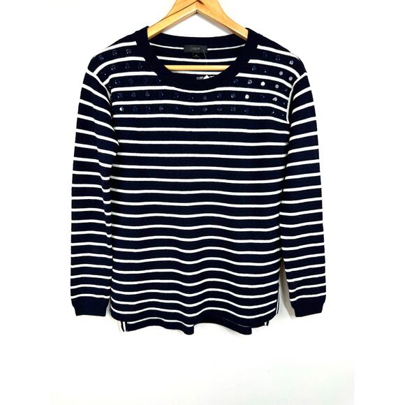 J.Crew Striped Merino Wool Sweater with Jewel Embellishment Size XS NWT - Picture 3 of 12
